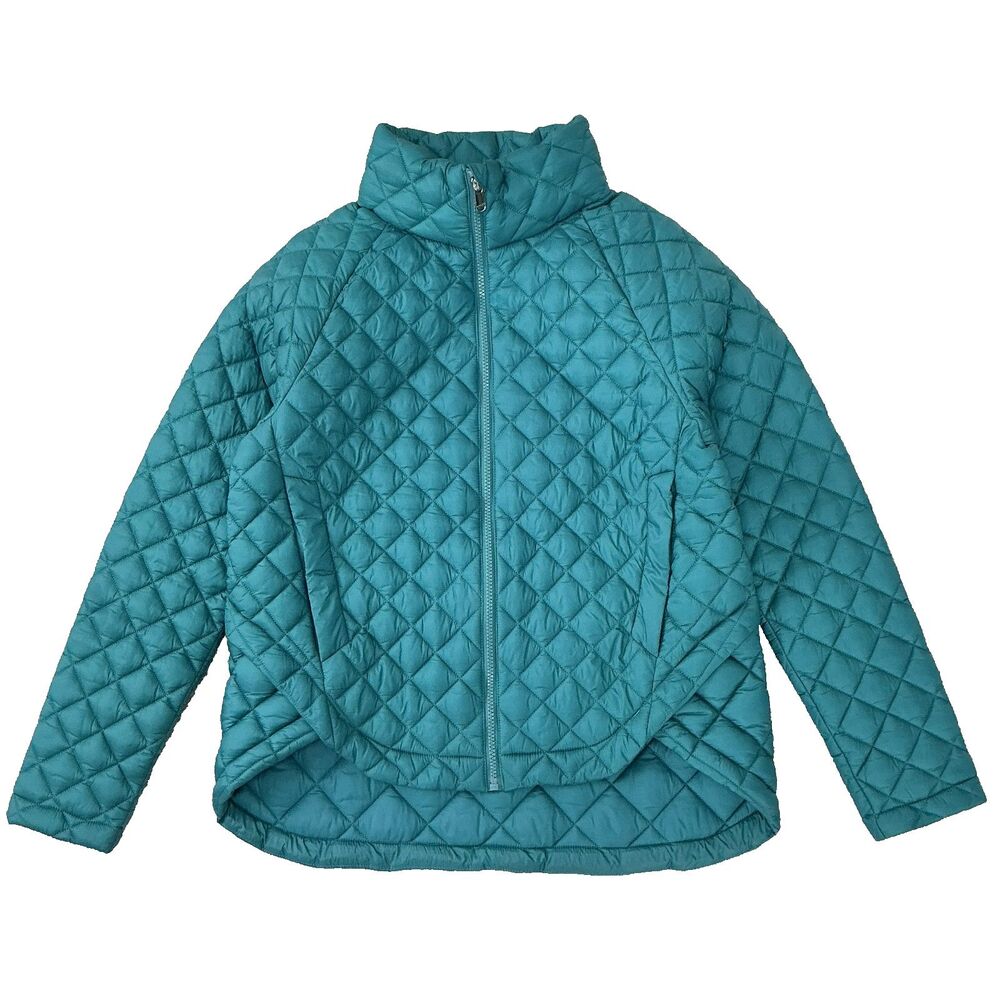 Athleta Womens Whisper Featherless Puffer Jacket Petite Size S Teal Quilted